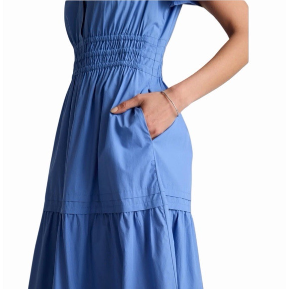 Quince Womens Dress 100% Organic Cotton Poplin Tiered Ruffle Maxi Blue Size XL - Picture 5 of 11